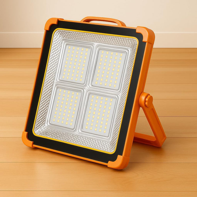 Fitto Rechargeable LED Work Light with Solar Panel, Portable Outdoor Floodlight with USB Charging & Waterproof Design, Adjustable Brightness for Camping, Emergency, Garage, and Job Site Lighting