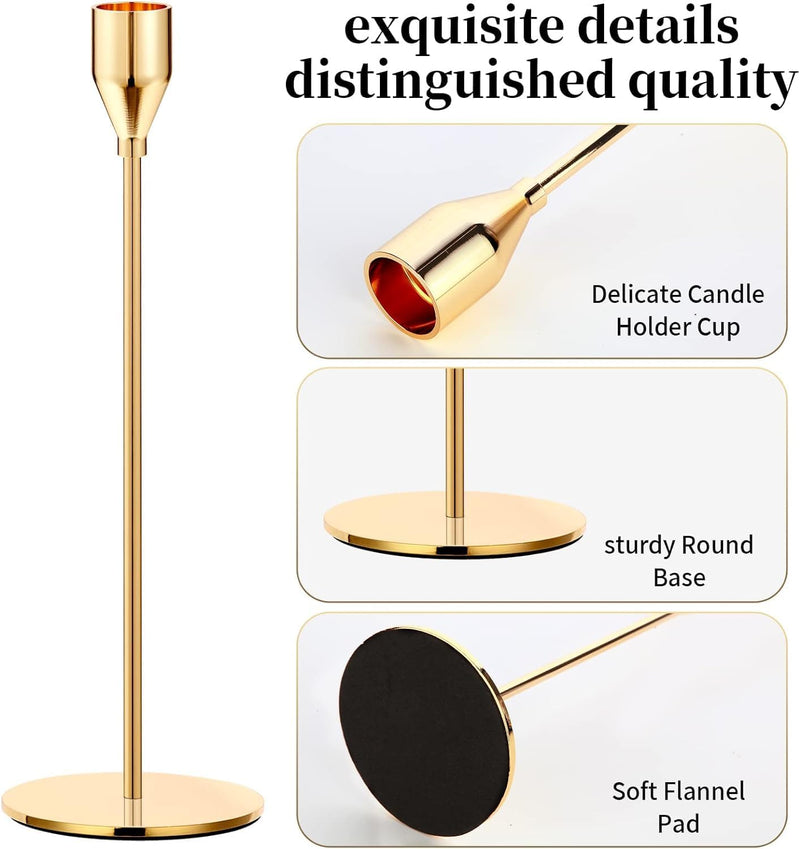 Loiisgy 6Pcs Gold Candle Holders, Tall Candle Holder for Long Candles, Metal Gold Taper Candle Holder for Wedding, Dinning, Party, Decor Centerpieces for Table Manners