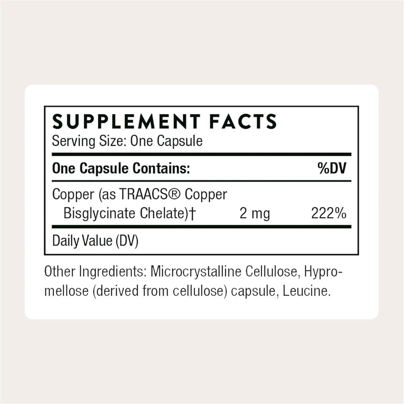 Copper Bisglycinate - Optimally Absorbed, Mineral Chelate Copper Supplement - Supports Bone, Blood Vessel, Heart, Nerve & Skin Health - Third-Party Certified - Gluten-Free - 60 Capsules