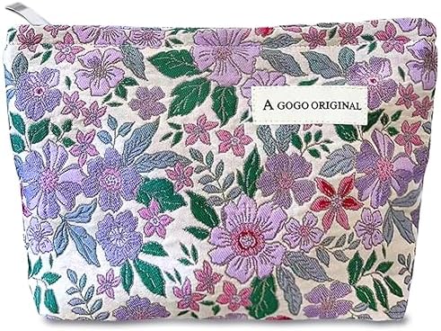 STARDW Flower Cosmetic Bags Makeup Bags for Women and Girls,Travel Makeup Bag Large Capacity Canvas Makeup Bag,Makeup Organizer Bag Zipper Pouch, Embossed pink, Large Capacity Aesthetic Makeup Bags