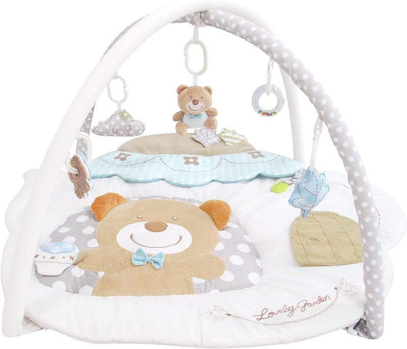 The Moon Brand Perky Baby Playmat and Activity Gym for Newborn Baby & Infant 5 Hanging Sensory Toys Visual, Hearing, Touch, Cognitive Early Development Playmat. Suitable from 0m+ 80cm - Tea Pot