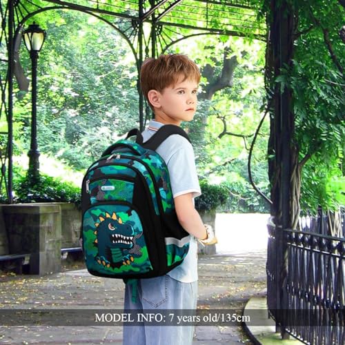 School Backpack, Backpack for Boys Girls School Bookbags, Kindergarten Elementary Middle School, Lightweight Waterproof Multifunctional Large Capacity for Backpack (16 inch Dinosaur Fun Prints)