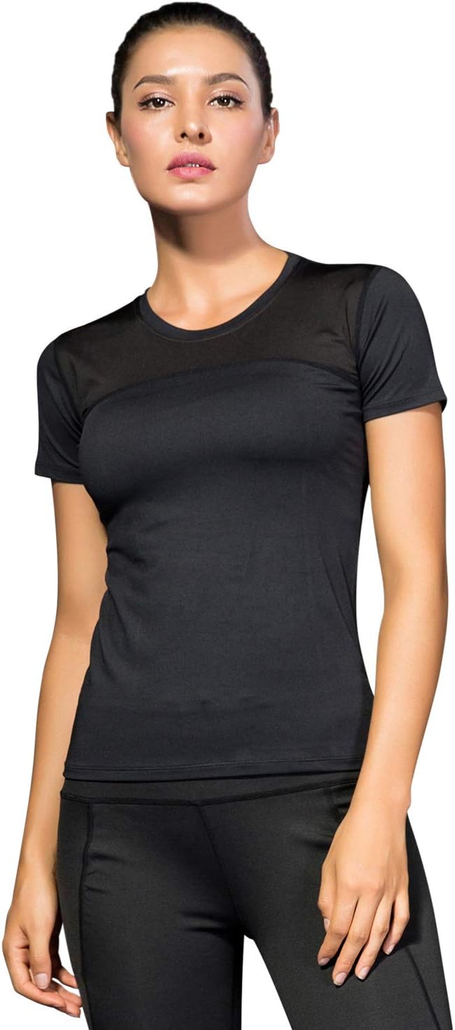 Women Workout Shirt Dry Fit Short Sleeve Sport Compression Tops Moisture Wicking Athletic T-Shirts