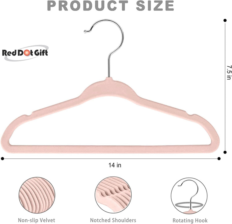Red Dot Gift® 30-Pack Beige Velvet Kids Hangers - ( 35cm / 14 Inch )Premium Childrens Hangers for Closet, Ultra Thin Cute Hangers Kids Clothes Hanger,Small Hangers for Kids Clothes (Beige, 30)