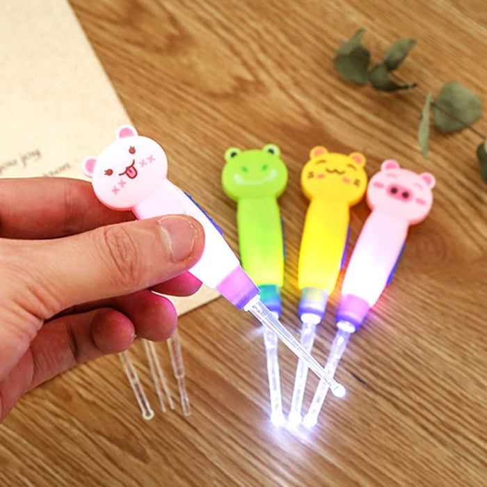 Cartoon Animal Decoration Plastic Earpick Portable LED Flashlight Ear Wax Remove EarPick Cleaner Health Care Tool