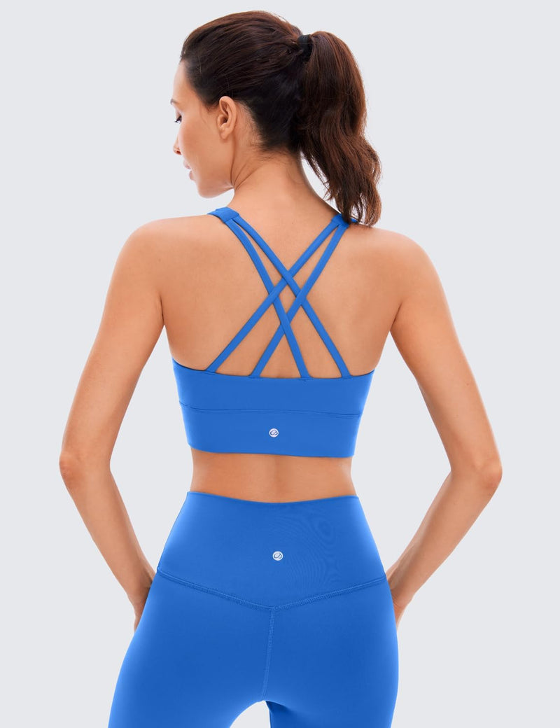 CRZ YOGA Womens Butterluxe Strappy High Neck Longline Sports Bra - Padded Criss Cross Back Workout Sports Bras Crop Tank Top