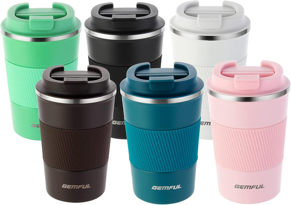 GEMFUL Travel Coffee Mug Stainless Steel Vacuum Ice and Hot Drinks Insulated Tumbler for Home Office Outdoor Works, 380ml, Pink