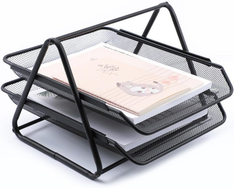 Desk Deposit Tray 2 Layer A4 Metal tray Office Desk Organiser Paper office Mesh Document Basket File Paper Tray Letter Organiser Holder Desktop Accessories