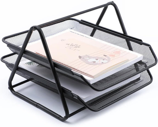 Desk Deposit Tray 2 Layer A4 Metal tray Office Desk Organiser Paper office Mesh Document Basket File Paper Tray Letter Organiser Holder Desktop Accessories