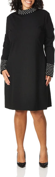 Paris Women's Mock Neck Bell Sleeve Sheath Dress - Black