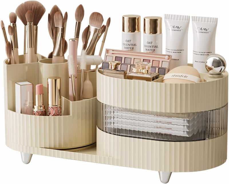 Makeup Organizer, 2025 New Rotating Makeup Organizer for Vanity, Vecolla 3 Layer Large Cosmetic Skincare Storage Organizer for Perfume,Makeup Brush Holder,Jewelry(White)