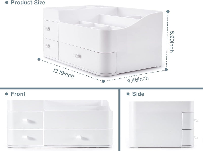 Makeup Organizer with Drawers,Large Capacity Countertop Organizer for Vanity,Bathroom and Bedroom Desk Cosmetics Organizer for Skin Care,Brushes, Eyeshadow, Lotions, Lipstick, Nail Polish and Jewelry