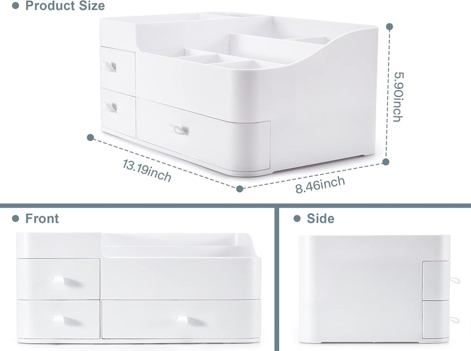 Makeup Organizer with Drawers,Large Capacity Countertop Organizer for Vanity,Bathroom and Bedroom Desk Cosmetics Organizer for Skin Care,Brushes, Eyeshadow, Lotions, Lipstick, Nail Polish and Jewelry