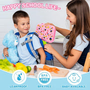 Kids Bento Lunch Box,5-Compartment Leakproof Container with handle Movable Snack Box BPA-Free, Dishwasher & Microwave Safe Utensils Included for Kids/Adults School, Office & Travel Pink