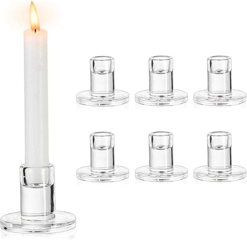 KUKUMAJI 6pcs Clear Glass Candlestick Holders,Taper Candle Holders, Clear Candle Holders for Formal Events Wedding Festival Party Church Festival Decoratio (clear)
