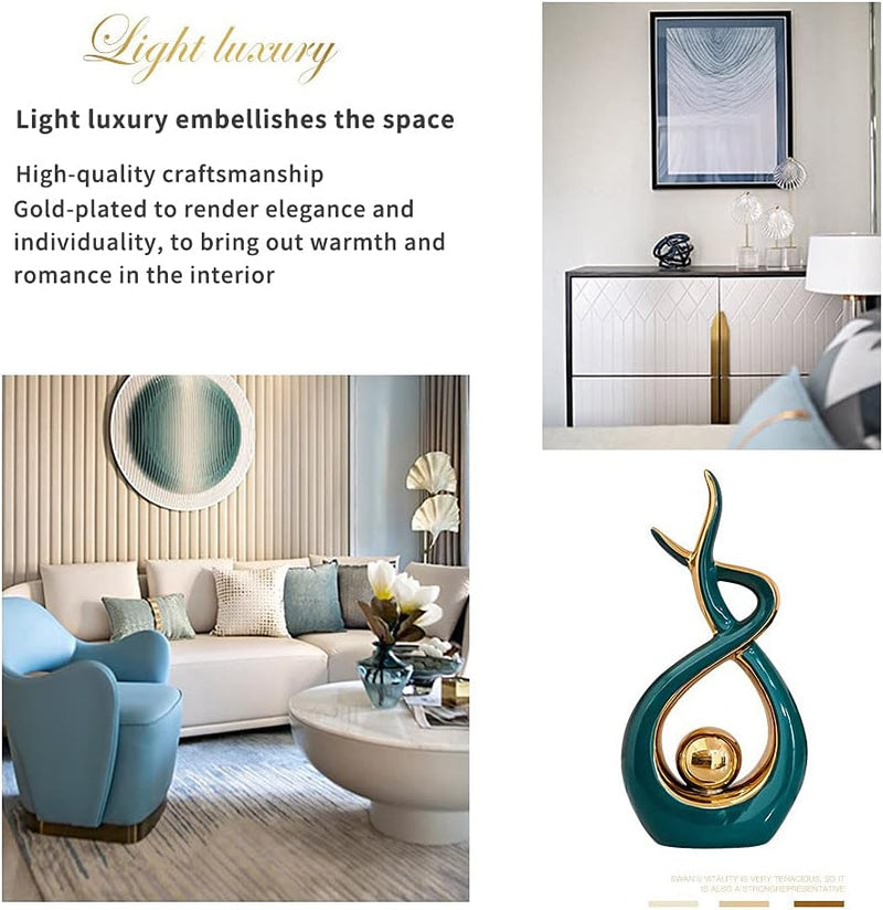 Norrclp Home Decor Modern Abstract Art Ceramic Statue Table Decorations for Dining Room Living Room Office Centerpiece, Green and Gold