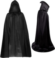 Halloween Costumes Halloween Cloak Cape Grim Reaper Costumes, Black satin Hooded Cape for Men Women