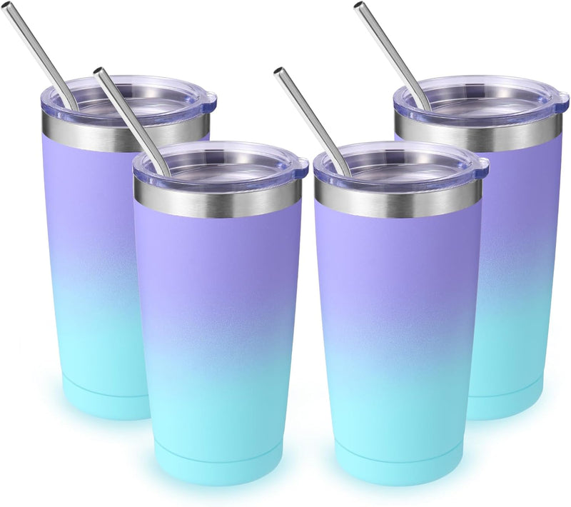 Volhoply 20oz Stainless Steel Tumbler with Lid and Straw,Double Wall Insulated Travel Iced Coffee Mug Fits Car Cup holder,Powder Coated Cups for Hot and Cold Drinks,Gifts for Women Men（White,1 Set）