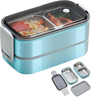 Bento Lunch Box For Kids Adult,Stainless Steel tiffin box with Spoon Chopsticks,Insulated Bento Box,LUnch BoX Containers with 2 tier 3 Compartments,for Work School Travel - Blue