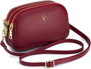 Small Crossbody Bags Genuine Leather Shoulder Handbags Trendy Design Cellphone Purses for Women and Girls - A-wine