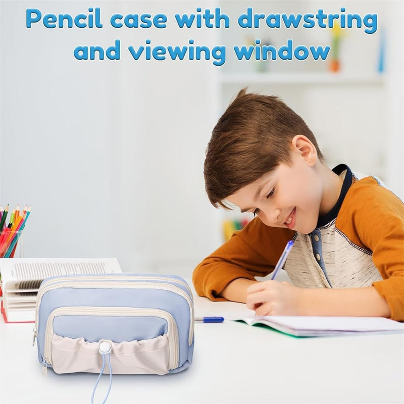 Large Capacity Pencil Case, 4 Compartment Pen Bag, Cute Stationary Organizer for School and Office, Ideal for Teen Girls and Boys, Blue