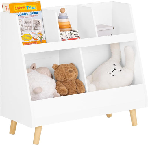 Book Shelf Kids Bookshelf Toy Storage Children's Bookcase Toddler Toys Organizer with 5 Compartments Storage Bookstand Display for Kid's Room,Playroom,Nursery,Library,KMB19-W - white