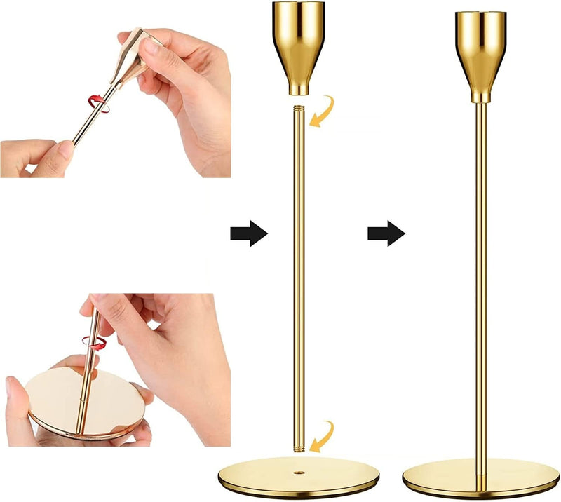 Beauenty 3pcs Gold Candle Holders,For Taper Candle,Candle Sticks,Candlestick Holder,Table Centerpiece Decorative,Decorative Candlestick Holder For Wedding,Dinning,Party,Living Room