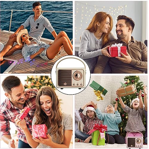 [Upgrade] Retro Bluetooth Speaker, Mini Wireless Bluetooth Speaker, Cute Old Fashion Vintage Decor Style for Kitchen Desk Bedroom Office Party Outdoor (Antique White)