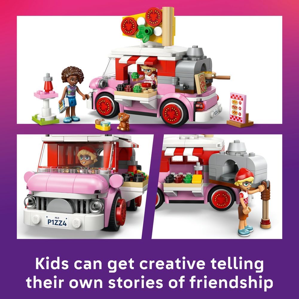 Friends Pizza Truck 42694 Pizza Truck Toy, 2 Mini Dolls, Dog Figure & Play Food, Role-Play Set, Gift for 6+ Year Old Girls & Boys, 190 Pieces
