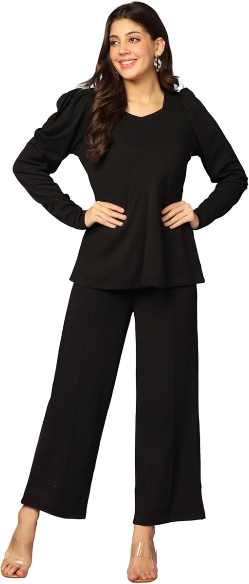 Womens LF-W1805&TR861 Co Ord Set for Women Co Ord Set for Women Stylish Festive Co Ord Set for Women Travel Co Ord Set for Women Full Sleeve Women Co-ord set (pack of 2) - Black