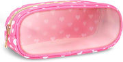 Nylon Small Mini Makeup Bag Purse Cute Preppy Cosmetic Zipper Pouch, Hot Pink, Mini - Pink Heart Slim