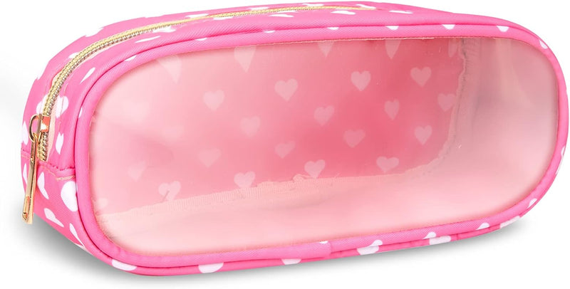 Nylon Small Mini Makeup Bag Purse Cute Preppy Cosmetic Zipper Pouch, Hot Pink, Mini - Pink Heart Slim