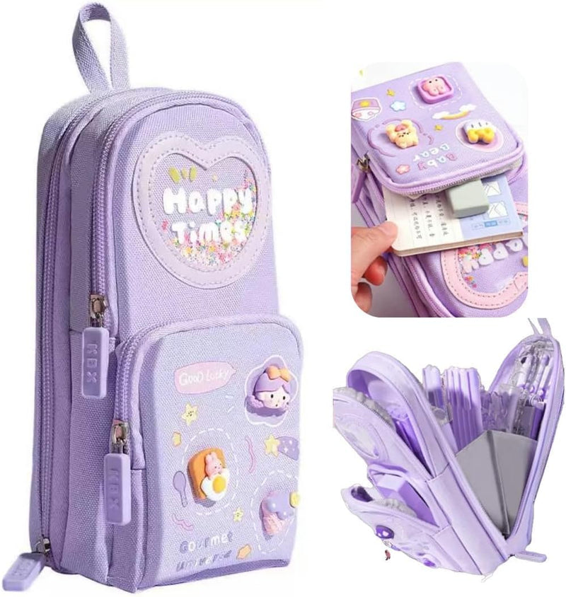 Pencil Case - Large Capacity Pencil Pouch, Handheld Pen Bag, Pencil Case Cute, Makeup Pocket Small Gadget Bag, 6 Compartments Pencil Bag Gift for Office School Teen Girl Boy Men (Purple)