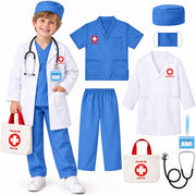 Meland Doctor Costume for Kids 3-10, Pretend Play Career Dress Up with Bag - Blue