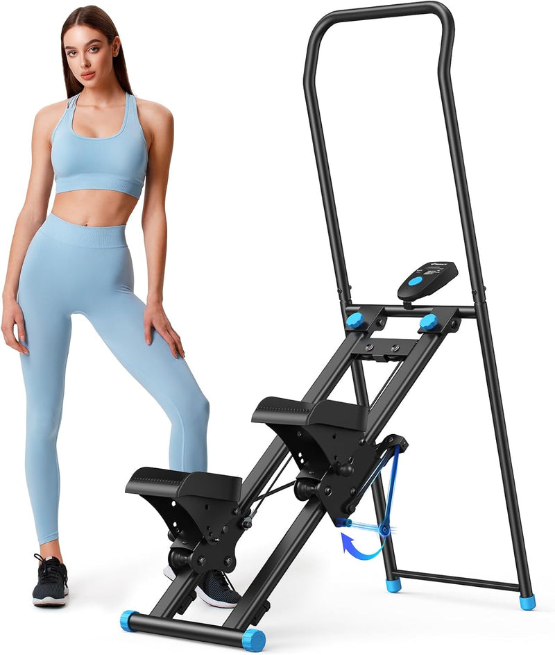 MERACH Stair Stepper for Home Exercise,New Version Mini Stepper Climber Machine for Full-Body Stairmaster,Cardio Equipment Climber with Extended Step Range, Adjustable Handlebar&Pedals - DB