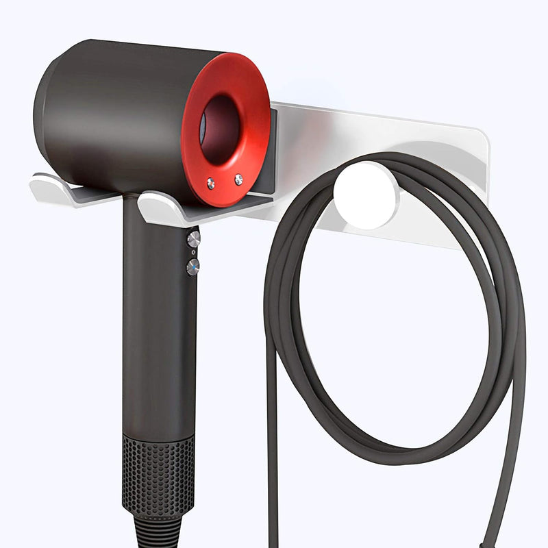 Hair Dryer Holder Wall Mounted, New Upgrade Stainless Steel Self Adhesive Blow Dryer Holder Rack for Dyson Supersonic Hair Dryer,Black - White