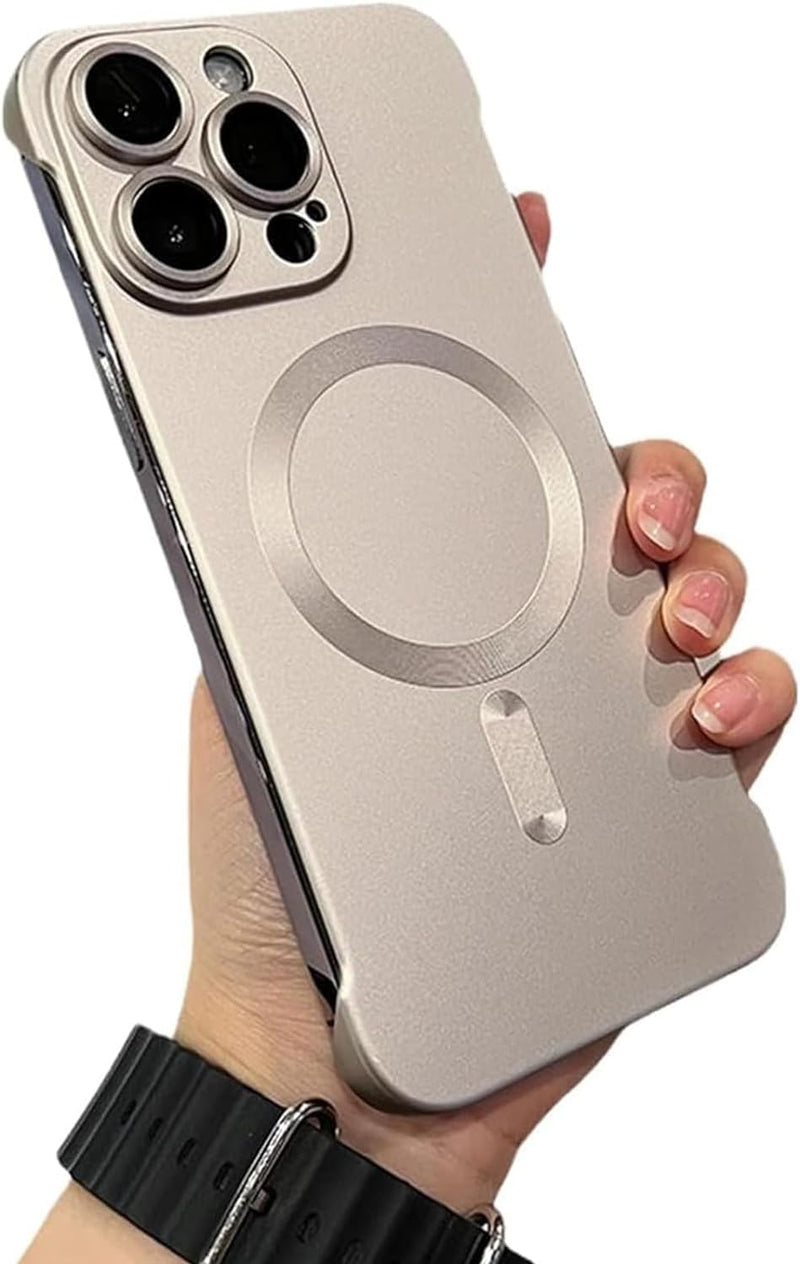 Metallic Paint Frameless Magnetic Phone Case, Matte Ultra Thin Full Coverage Frosted Phone Case with Lens Protector for iPhone 15 14 13 12 11 Pro Max (Gold,15Promax) Gold 15Promax Gold 15Pro