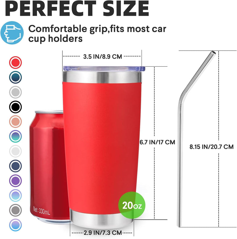 Volhoply 20oz Stainless Steel Tumbler with Lid and Straw,Double Wall Insulated Travel Iced Coffee Mug Fits Car Cup holder,Powder Coated Cups for Hot and Cold Drinks,Gifts for Women Men（White,1 Set）