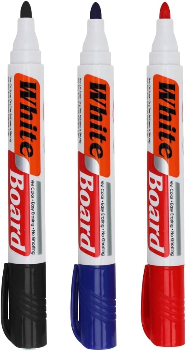 Fenlot Whiteboard Marker Set – 3PCS (Red, Blue, Black), Easy-Erasing, Low-Odor Dry Erase Markers for Whiteboards, Perfect for Office, School, and Home Use