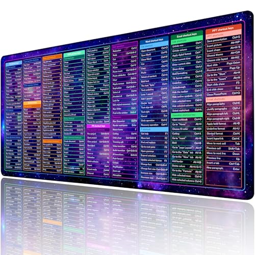 AQQA Excel Shortcut Keys Mouse Pad, 35.4" x 15.7" Large XL Star Sky Gaming Mouse Pad, Anti Slip Computer Desk Mat Waterproof Keyboard Pad Office Desk Accessories,PC Office Spreadsheet Keyboard Mat