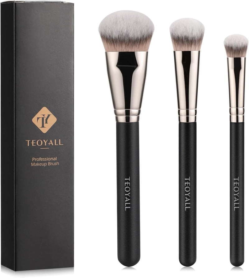 TEOYALL Flat Angled Brushes, Flawless Foundation Brush Under Eye Concealer Brush Bronzer Brush with Liquid Cream Powder