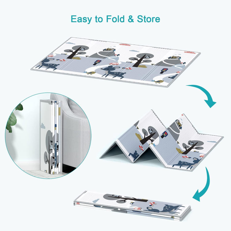 Skade SAKDE Baby Play Mat, Extra Large Folding Baby Crawling Mat, Waterproof Reversible Playmat Foam Anti-Slip Portable Kids Play Mat with Storage Bag for Infant, Toddler, 180 * 200 * 2 cm (White)
