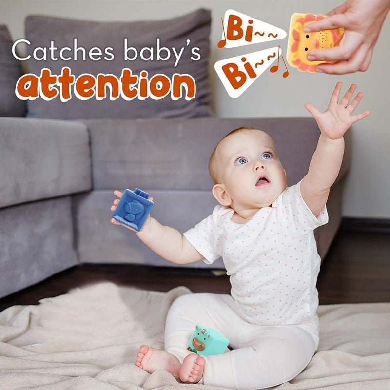 Soft Baby Blocks 6 to 12 Months and Up,Sensory baby stacking toys Babies Bath Toy,Infant Stacking Building Blocks Rings Balls for Boys Girls Teething Toy Play,Animals Fruit Textures Squeeze Block Set