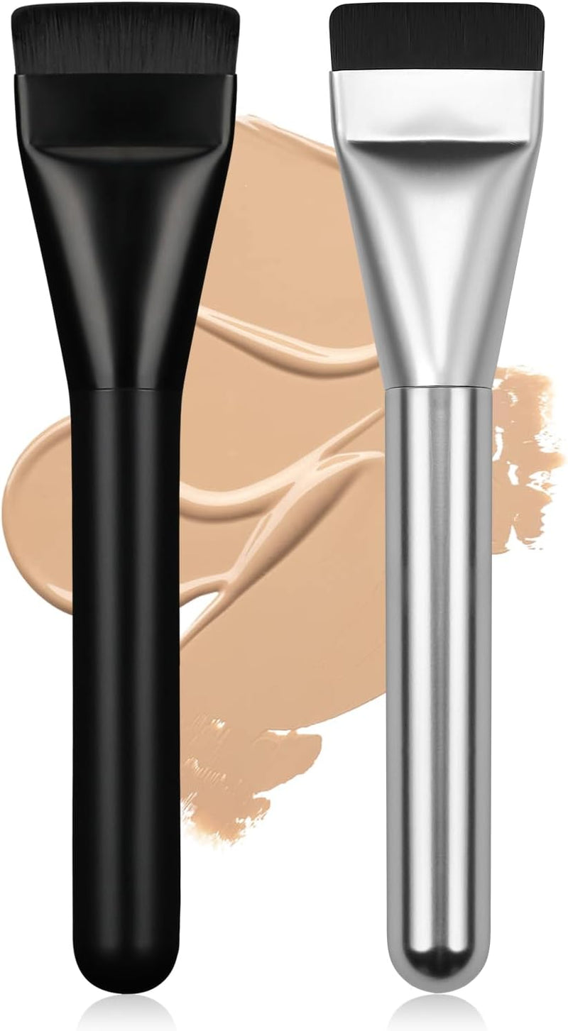 BEAUTYFACTOR Flat Foundation Brush,Korean Makeup Brush Spatula Facial Brush for Liquid Foundation,Premium Face Makeup Brush for Blending Cream (Silver)