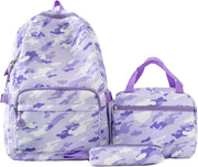 Kids Cute Backpack Set for School, 5PCS Kwaii School Bag Large-capacity, Girls Boys Back to School Book Bag Backpack for Teen - G/purple