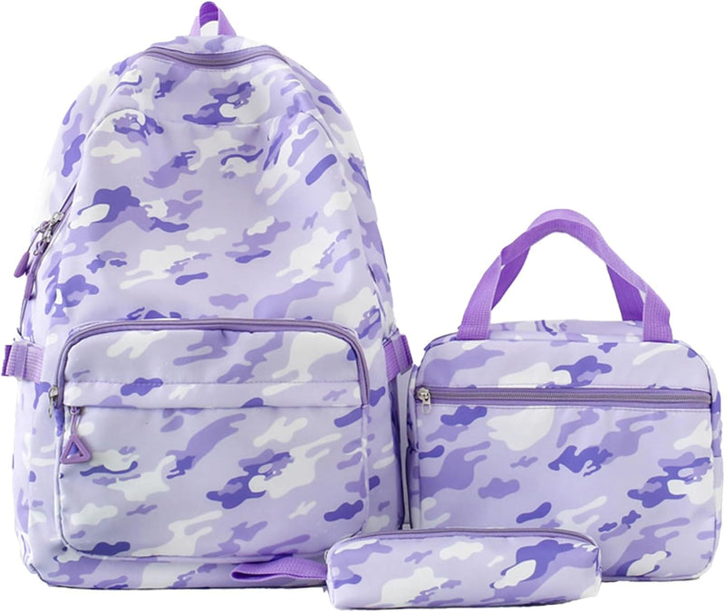 Kids Cute Backpack Set for School, 5PCS Kwaii School Bag Large-capacity, Girls Boys Back to School Book Bag Backpack for Teen - G/purple