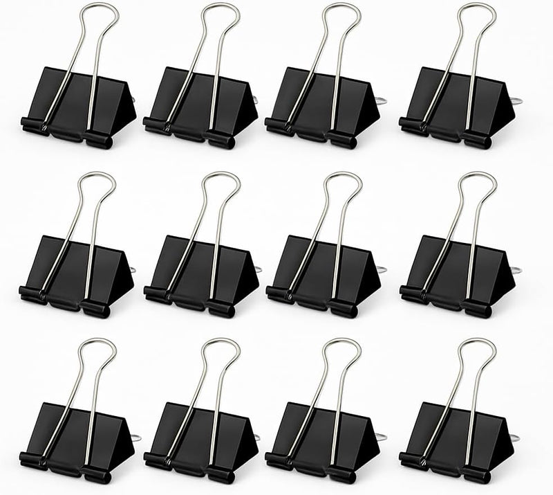 Fitto Binder Clips - Heavy Duty Metal Clamps for Organizing Papers, Files, Office Supplies, and Schoolwork - Durable, Reusable, Ideal for Home, Office, and Classroom Use (12Pcs 25mm, Black) - 12pcs 32mm