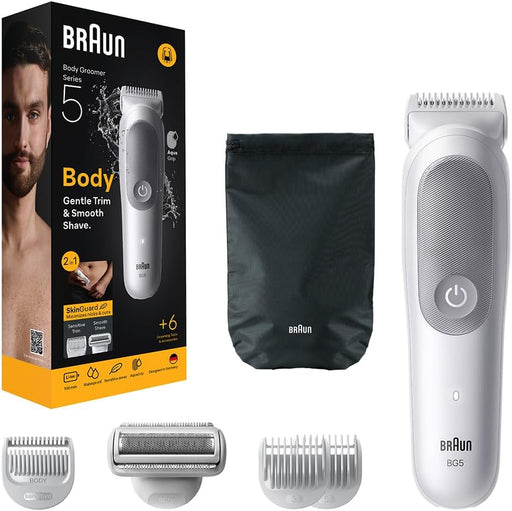 Braun Body Groomer Series 5, +7 Grooming Tools, with SkinGuard, 100 Min Runtime, Gentle On Sensitive Areas, Trim & Shave Hair with SmoothShave & SensitiveTrim, Waterproof, BG5550, Grey