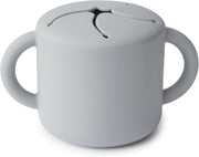 Mushie Silicone Baby Snack Cup with Handles - Easy-Grip Baby Cup with Soft Opening for On-the-Go Feeding, 400ml Spill-Proof Food-Grade Container for Baby Food & Snacks Woodchuck - Stone