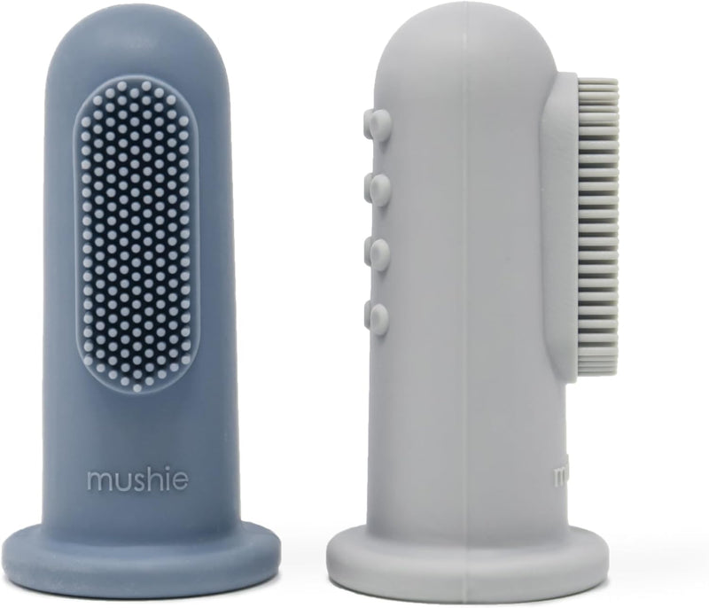 Baby Finger Toothbrush 2-Pack Silicone Finger Brush Infant & Toddler Food Grade Training Aid 100% BPA and chemical-free Babies First Toothbrush Designed in Sweden Blush/Shifting Sand - Tradewinds/Stone